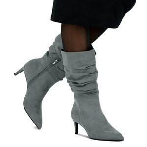 Alfani Womens Lissa Faux Suede Slouchy Booties Gray